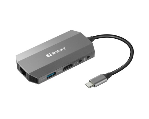 Концентратор Sandberg USB3.1 Type-C to HDMI/USB 3.0x2/RJ45/SD/TF/PD 100W 6in1 (136-33)