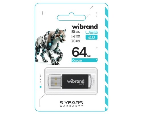 USB флеш накопичувач Wibrand 64GB Cougar Black USB 2.0 (WI2.0/CU64P1B)