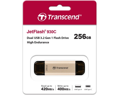 USB флеш накопичувач Transcend 256GB JetFlash 930 Gold-Black USB 3.2/Type-C (TS256GJF930C)