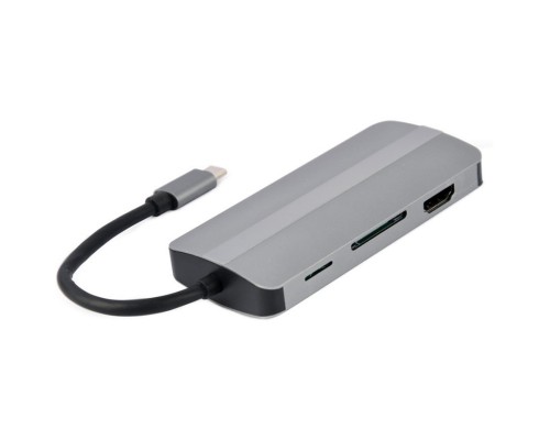 Концентратор Cablexpert USB-C 8-in-1 (USB hub 3.0/HDMI//VGA/PD/CR/stereo audio) (A-CM-COMBO8-02)