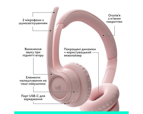 Навушники Logitech Zone 300 Bluetooth Rose (981-001412)