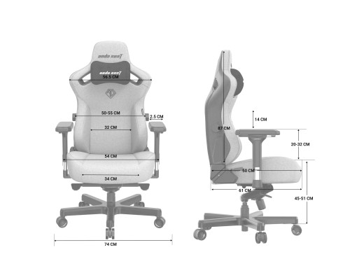 Крісло ігрове Anda Seat Kaiser 3 Fabric Size L Grey (AD12YDC-L-01-G-PV/F)