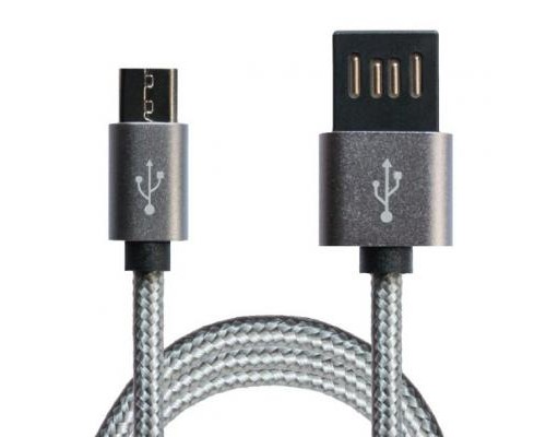 Дата кабель USB 2.0 AM to Micro 5P 1.0m Grey/Black Grand-X (FM02)