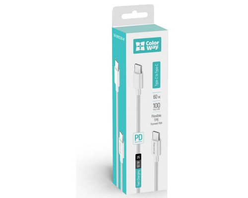 Дата кабель USB-C to USB-C 1.0m 3A 60W white ColorWay (CW-CBPDCC055-WT)