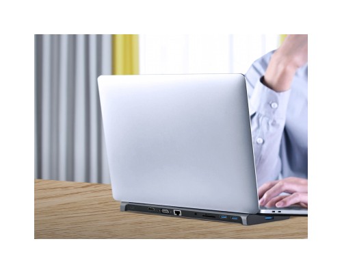 Концентратор Cablexpert USB-C 9-in-1 (USB-hub + HDMI/VGA/PD/CR/LAN/3.5mm) (A-CM-COMBO10-01)