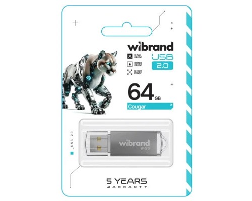 USB флеш накопичувач Wibrand 64GB Cougar Silver USB 2.0 (WI2.0/CU64P1S)