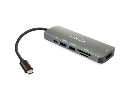 Концентратор Vinga USB Type-C 3.1 to HDMI+USB3.0+USB 2.0+SD/microSD+PD 6in1 (VHC6)