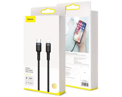 Дата кабель USB-C to Lightning 1.0m 18W 2.1A Cafule Black-Grey Baseus (CATLKLF-G1)