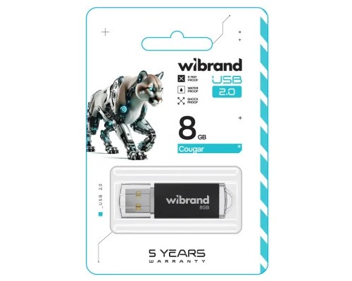USB флеш накопичувач Wibrand 8GB Cougar Black USB 2.0 (WI2.0/CU8P1B)