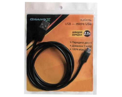 Дата кабель USB 2.0 AM to Micro 5P 1.0m Black Grand-X (PM01S)