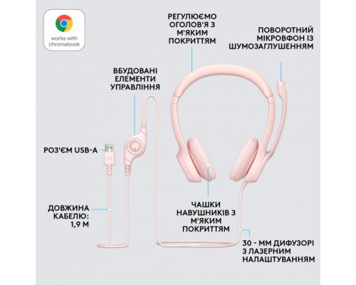 Навушники Logitech H390 USB Rose (981-001281)