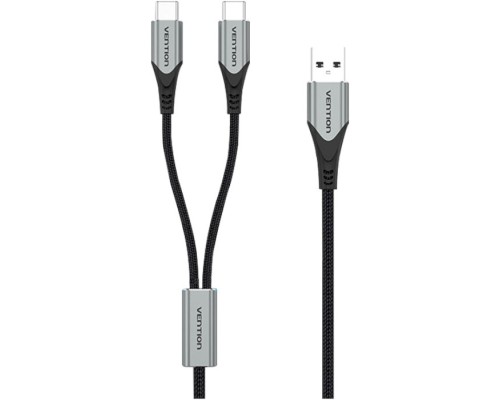 Дата кабель USB 2.0 AM to 2хUSB-C M 1.0m Y-Splitter Charging Cable 2.4А 480Mbps Aluminum Al Vention (CQOHF)