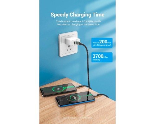 Дата кабель USB 2.0 AM to 2хUSB-C M 1.0m Y-Splitter Charging Cable 2.4А 480Mbps Aluminum Al Vention (CQOHF)