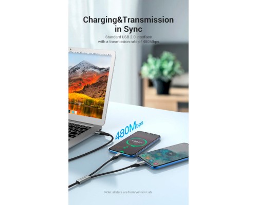 Дата кабель USB 2.0 AM to 2хUSB-C M 1.0m Y-Splitter Charging Cable 2.4А 480Mbps Aluminum Al Vention (CQOHF)