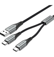 Дата кабель USB 2.0 AM to 2хUSB-C M 1.0m Y-Splitter Charging Cable 2.4А 480Mbps Aluminum Al Vention (CQOHF)