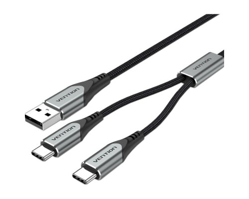 Дата кабель USB 2.0 AM to 2хUSB-C M 1.0m Y-Splitter Charging Cable 2.4А 480Mbps Aluminum Al Vention (CQOHF)