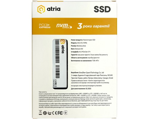 Накопичувач SSD M.2 2280 512GB X500S ATRIA (ATNVMX500S/512)