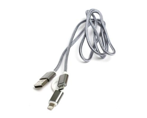 Дата кабель USB 2.0 AM to Lightning + Micro 5P 1.0m cotton PowerPlant (KD00AS1289)
