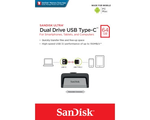 USB флеш накопичувач SanDisk 64GB Ultra Dual USB 3.0/Type-C (SDDDC2-064G-G46)