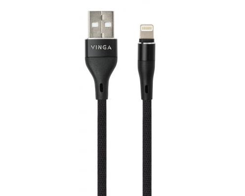 Дата кабель USB 2.0 AM to Lightning 1.0m cylindric nylon back Vinga (VCPDCLCANB1BK)