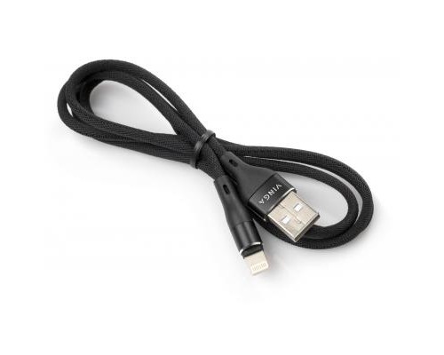 Дата кабель USB 2.0 AM to Lightning 1.0m cylindric nylon back Vinga (VCPDCLCANB1BK)