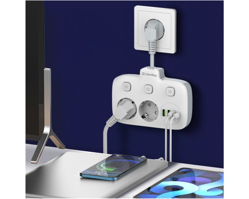 Мережевий фільтр живлення ColorWay CW-CHE24PDW 2 розетки/4USB (CW-CHE24PDW)