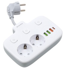 Мережевий фільтр живлення ColorWay CW-CHE24PDW 2 розетки/4USB (CW-CHE24PDW)