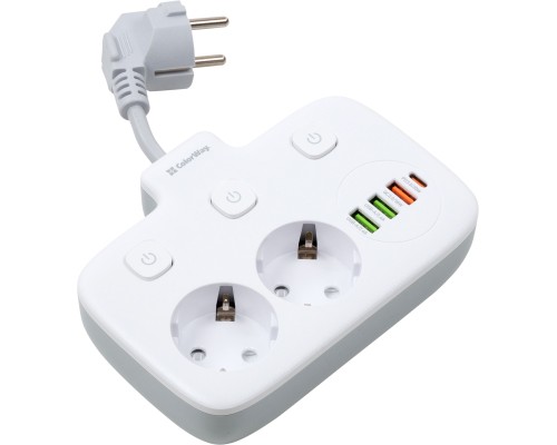 Мережевий фільтр живлення ColorWay CW-CHE24PDW 2 розетки/4USB (CW-CHE24PDW)