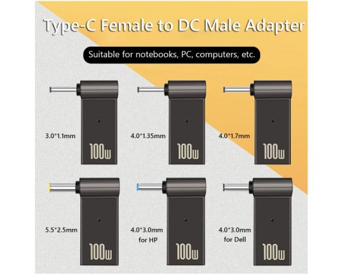 Адаптер PD 100W USB Type-C Female to DC Male Jack 4.5x3.0 mm HP ST-Lab (PD100W-4.5x3.0mm-HP)