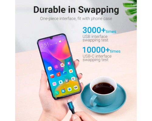 Дата кабель USB 2.0 AM to Type-C 0.5m 5.0A (25W) PVC black Vention (CORBD)