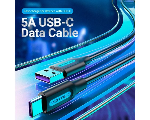 Дата кабель USB 2.0 AM to Type-C 0.5m 5.0A (25W) PVC black Vention (CORBD)