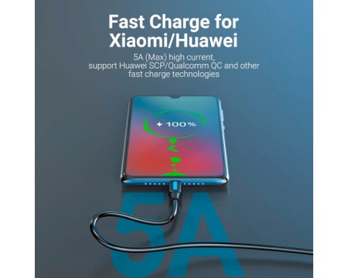 Дата кабель USB 2.0 AM to Type-C 0.5m 5.0A (25W) PVC black Vention (CORBD)