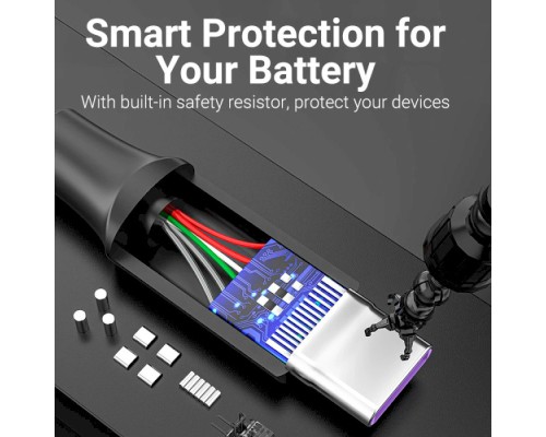 Дата кабель USB 2.0 AM to Type-C 0.5m 5.0A (25W) PVC black Vention (CORBD)