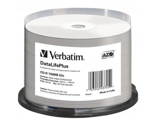 Диск CD Verbatim CD-R 700Mb 52x Cake box Printable (43745)