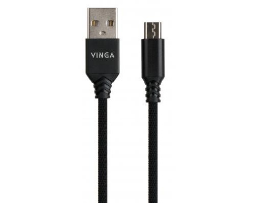 Дата кабель USB 2.0 AM to Micro 5P nylon 1m black Vinga (VCPDCMBN21BK)