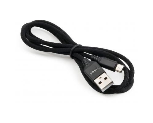Дата кабель USB 2.0 AM to Micro 5P nylon 1m black Vinga (VCPDCMBN21BK)