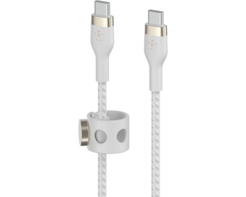 Дата кабель USB-C to USB-C 1.0m BRAIDED SILICONE white Belkin (CAB011BT1MWH)