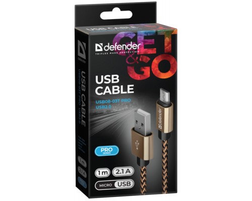 Дата кабель USB 2.0 AM to Micro 5P 1.0m USB08-03T gold Defender (87800)