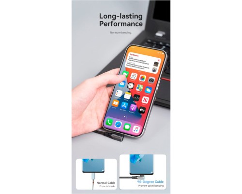 Дата кабель USB-C to USB-C 0.5m USB2.0 60W (20V/3A) angle 90° Gray Aluminum Alloy Vention (TRAHD)