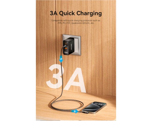 Дата кабель USB-C to USB-C 0.5m USB2.0 60W (20V/3A) angle 90° Gray Aluminum Alloy Vention (TRAHD)