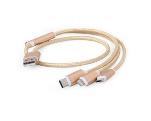 Дата кабель USB 2.0 AM to Lightning + Micro 5P + Type-C 1.0m gold Cablexpert (CC-USB2-AM31-1M-G)
