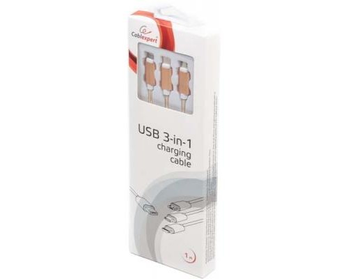 Дата кабель USB 2.0 AM to Lightning + Micro 5P + Type-C 1.0m gold Cablexpert (CC-USB2-AM31-1M-G)