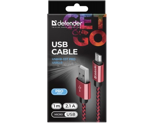 Дата кабель USB 2.0 AM to Micro 5P 1.0m USB08-03T red Defender (87801)