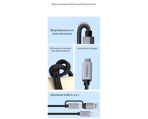 Дата кабель USB-C to USB-C 2.0m USB 3.2 Pulsing Fast Charging 100W XoKo (XK-SC-3-100W)