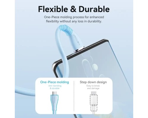 Дата кабель USB-C to USB-C 1.0m USB2.0 100W (20V/5A) Light Blue Silicone Vention (TAWSF)