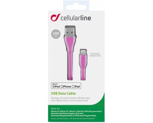 Дата кабель USB 2.0 AM to Lightning 1.0m pink Cellularline (USBDATACFLMFIIPH5P)