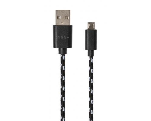 Дата кабель USB 2.0 AM to Micro 5P 2color nylon 1m black Vinga (VCPDCMBN31BK)