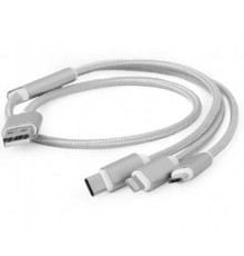 Дата кабель USB 2.0 AM to Lightning + Micro 5P + Type-C 1.0m silver Cablexpert (CC-USB2-AM31-1M-S)