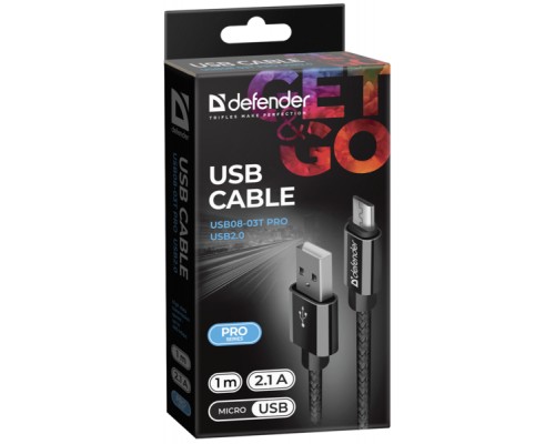 Дата кабель USB 2.0 AM to Micro 5P 1.0m USB08-03T PRO black Defender (87802)