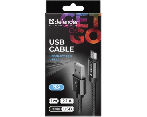 Дата кабель USB 2.0 AM to Micro 5P 1.0m USB08-03T PRO black Defender (87802)